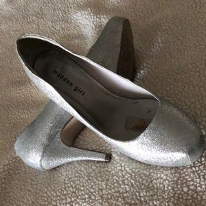 Madden Girl Getta silver sparkle heels